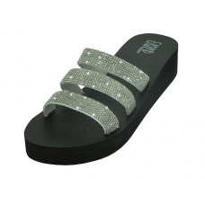 W522L-S - Wholesale Women's "EasyUSA" Rhinestone Upper Wedge Sandals ( *Silver Color )